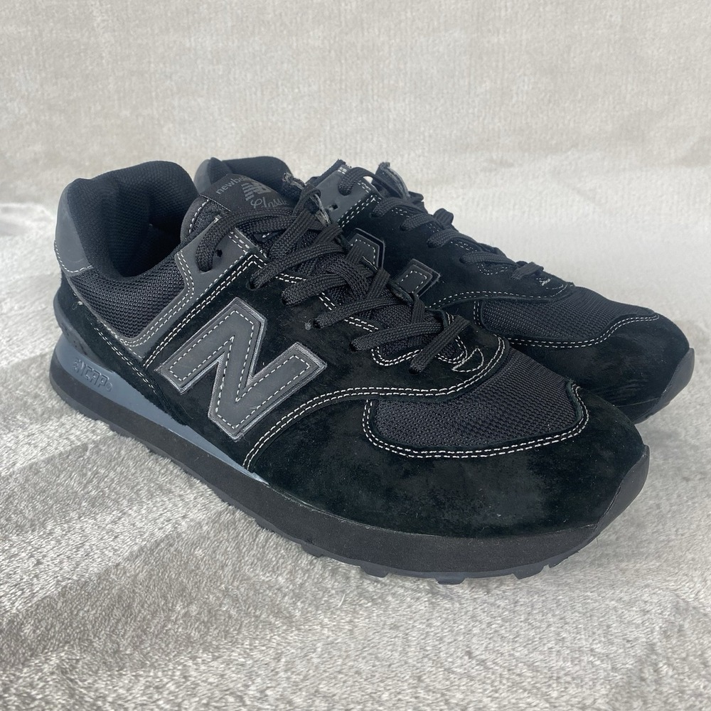 New Balance 574 Mens Size 10 Triple Black Stitch Suede Running Shoes ML574EVE